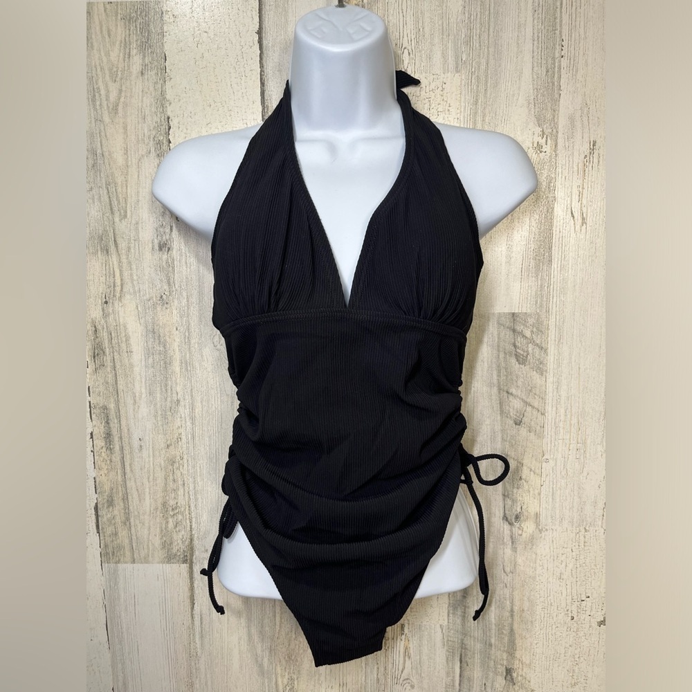Women’s Ruched High Cut One Piece Swimsuit Drawstring Tummy Control size small